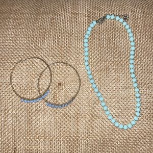 Cute blue hoop earrings with blue chocker.